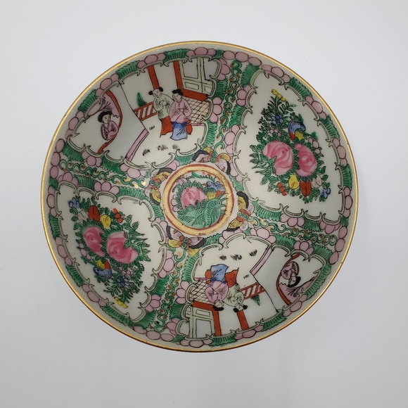 Vintage Asian Japanese Painted Porcelain Bowl Gold Trim Decor Display - Picture 2 of 5